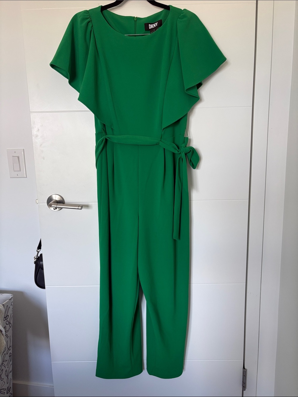 DKNY Emerald Green Flutter Sleeve Jumpsuit with Tie Waist